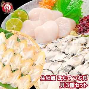 貝3種セット 生牡蠣 1kg ホタテ 1kg つぶ貝開き 500g お刺身用 生食用 むき身｜maguro-ousama