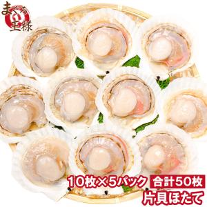 ホタテ ほたて 特大 片貝ほたて 50枚 10枚×5袋 （殻付きほたて 帆立 貝 バター焼き 浜焼き...