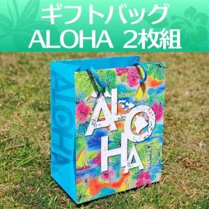 ギフトバッグ ALOHA アロハレインボーアイランド Mサイズ (2枚組) 紙袋 手さげ ラッピング ウエディング プレゼント用 ハワイデザイン｜mahalohana