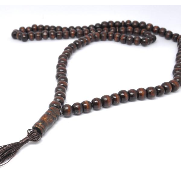 【送料無料】イスラム教数珠 ミスバハ 99玉 ダークブラウン スブハ タスビ ムスリム 廉価版 木
