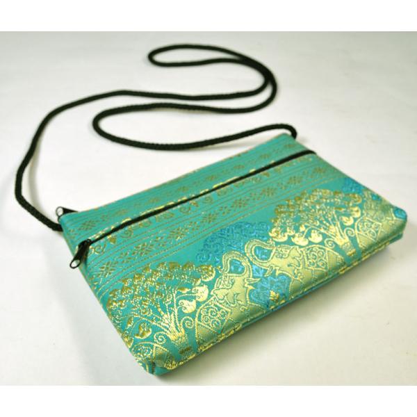 【送料無料】タイ製象さんポシェット 横長 青緑系統 機械織り アジアン エスニック BAG23122...