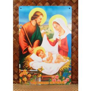 ブリキ看板 キリスト生誕 20cm*30cm ヨセフとマリア 輸入品 キリスト教 クリスチャン