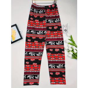レディース タイ風エスニック柄 イージーパンツ XL 象 赤基調 F-PAN2494-2-XL｜mahanadi