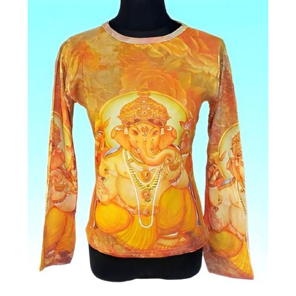 【送料無料】インドの神様Tシャツ ヒンドゥー教ガネーシャ レディースMサイズ 長袖 ロングスリーブ ...