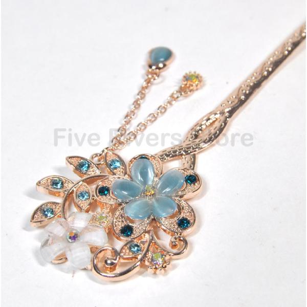 アジアン エスニックかんざし ビジュー 人工石 青系 エキゾチック KNZS24815-1BL