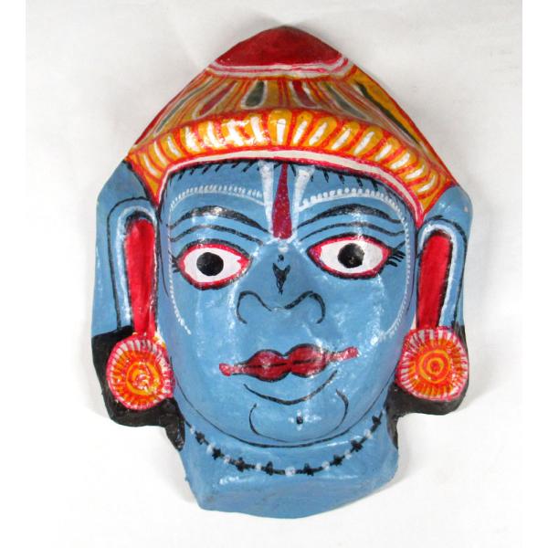 インドの怪しいお面 クリシュナ ヒンドゥー教の神様 壁掛 ペーパーマッシュ クラフト ハンドメイド ...