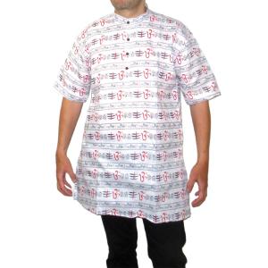 【送料無料】インド製サンスクリット メンズシャツ L 半袖 白 シヴァ神 大黒天 デーヴァーナーガリー文字｜mahanadi