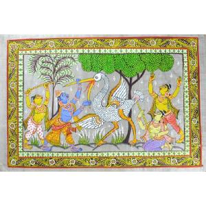 インド伝統絵画 神話的シーン　アート　絵　美術　コレクション　細密画　クリシュナ インド伝統絵画 神話的シーン アート 絵 美術 コレクション 細密