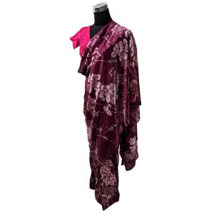 【送料無料】インド民族衣装サリー シルク調レーヨン 縫製 補強済み すぐ着れます 赤紫 アジアン ネ...