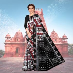 【送料無料】インド民族衣装サリー オリッサ州サンバルプール地方 綿 アジアン ネパール スリランカでも SR24927-2｜mahanadi