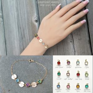 選べる トリプルイニシャル & 誕生石 ゴールド ブレスレット [Customize Jewelry / カスタマイズ ジュエリー] 海外受注｜mahealani