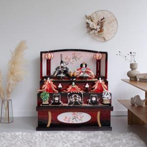 雛人形 お雛様 コンパクト おしゃれ かわいい 木製 人気 あかり引出収納三段飾り 赤黒 吉徳大光224 間口60cm 名入れ 木札付き 日本製