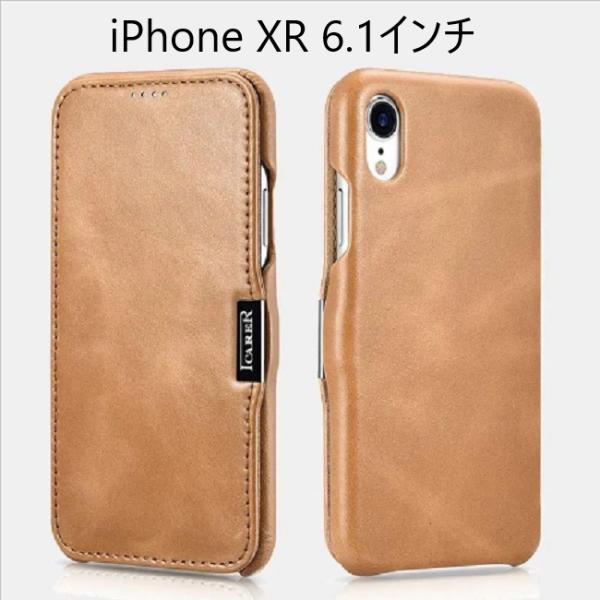 iCARER iPhone XR 6.1インチ用 本革 手帳型　ビンテージ フリップ ケース マグネ...