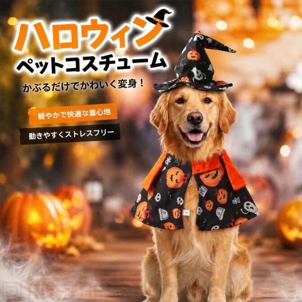 犬服 ハロウィン コスチューム 大型犬 犬用 仮装 コスプレ かぼちゃ おばけ 魔女 ケープ 帽子 ...