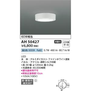 コイズミ照明　AH50427　小型シーリング LED一体型 非調光 昼白色 直・壁取付 傾斜天井対応 ホワイト｜maido-diy-reform