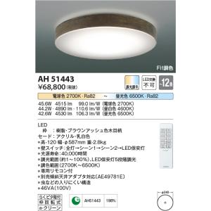 コイズミ照明　AH51443　シーリングライト 12畳 調光 調色 Fit調色 リモコン付属 LED一体型 電球色+昼光色 ブラウンアッシュ