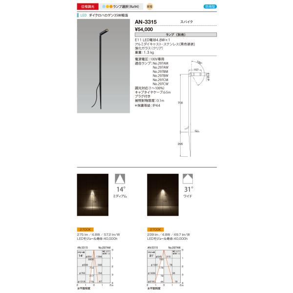 山田照明(YAMADA) AN-3315 エクステリア スポットライト 位相調光 電球色 ランプ別売...