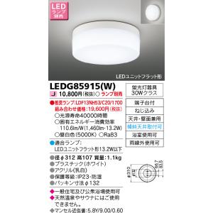 東芝ライテック　LEDG85915(W)　浴室灯 ブラケット/シーリングライト LEDユニットフラット形 天井・壁面兼用 防湿 ホワイト ランプ別売
