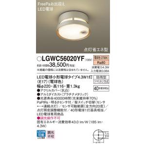 パナソニック　LGWC56020YF　ポーチライト 天井直付型 LED(電球色) 防雨型 FreeP...