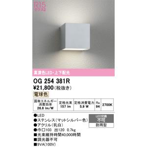 オーデリック　OG254381R　エクステリア ポーチライト LED一体型 電球色 上下配光 防雨型 マットシルバー｜まいどDIY