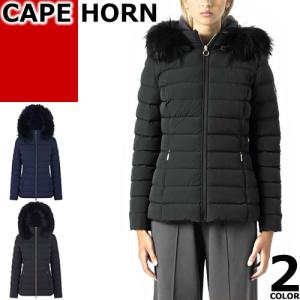 ケープホーン CAPE HORN ダウンコート ダウンジャケット サルタマーマスキー レディース ラクーンファー フード付き ショート丈 ブランド 黒 ブラック ネイビー｜maido-selection