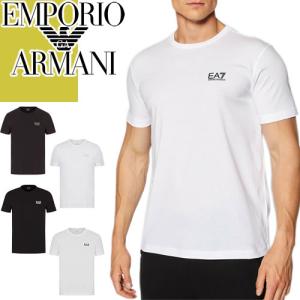 エンポリオ アルマーニ EMPORIO ARMANI EA7 Tシャツ メンズ 半袖 ロゴ ワンポイント クルーネック 丸首 大きいサイズ ブランド おしゃれ 無地 白 黒｜maido-selection