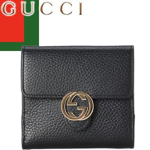 グッチ GUCCI 財布 二つ折り財布 GG インターロッキング ウォレット レディース ミニ財布 ブランド 小さめ 使いやすい 本革 革 黒 ブラック