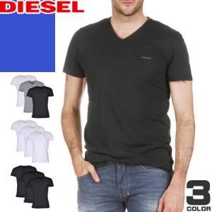 ディーゼル DIESEL Tシャツ 半袖 Vネック 3枚組 3枚セット メンズ コットン 無地 大きいサイズ ブランド プレゼント 黒 白 ブラック ホワイト グレー