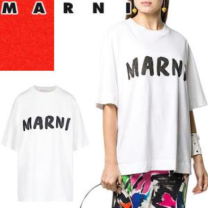 マルニ MARNI Tシャツ 半袖 クルーネック 丸首 レディース おしゃれ ロゴ オーバーサイズ コットン ブランド 白 ホワイト｜maido-selection