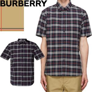 バーバリー BURBERRY カッターシャツ ショートスリーブ スモールスケールチェック ストレッチコットン シャツ メンズ 半袖 スリムフィット ストレッチ 紺｜maido-selection