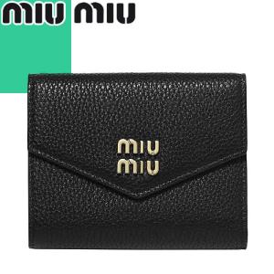 ミュウミュウ MIUMIU 財布 三つ折り財布 スモール レザー ウォレット レディース ミニ財布 豆財布 メタルロゴ ブランド 小さめ 本革 コンパクト 黒 ブラック｜MSS