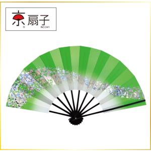 花かげ　愛1502　黒塗骨　【箱なし】　若草ボカシ・銀ホログラム箔