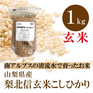 山梨県産  梨北信玄米 コシヒカリ 玄米 1kg 通販  1キロ お試しサイズ 特別栽培米 基準の5...
