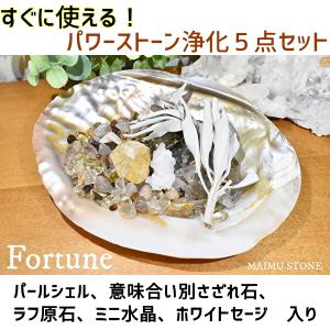 パワーストーン 浄化セット ５点入り お得 fortune 金運 パールシェル セージ さざれ石 シトリン 原石 水晶 プレゼント ギフト　｜maimustone-y