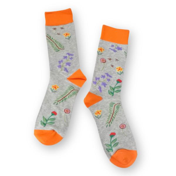 メンズ 靴下 総柄 草花 フラワー ソックス MENS FLOWER お洒落 オシャレ グレー 足元
