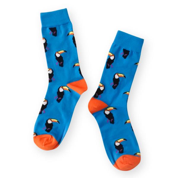 メンズ 靴下 総柄 南国の鳥 ソックス MENS bird お洒落 オシャレ ブルー 足元