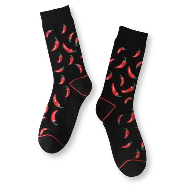 メンズ 靴下 総柄 とうがらし ソックス MENS メンズ SOCKS SOX オシャレ 黒 ブラッ...