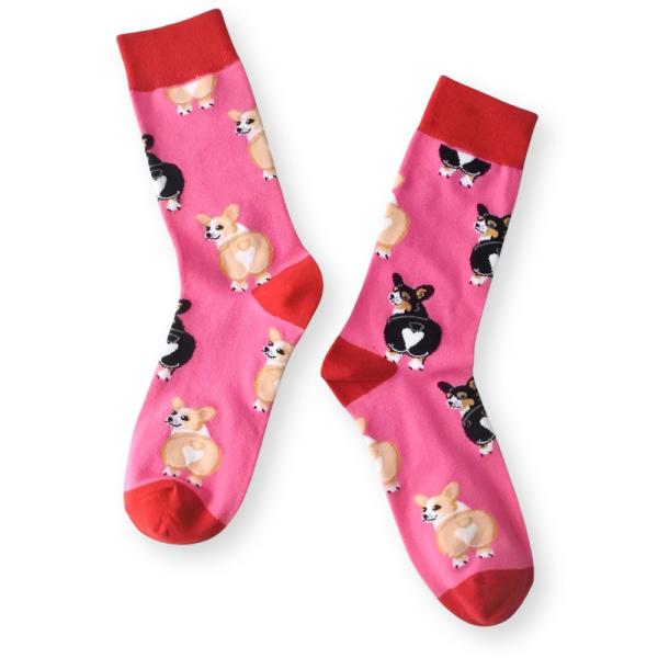 メンズ 靴下 総柄 コーギー ドッグ ソックス ピンク MENS DOG SOCKS SOX オシャ...