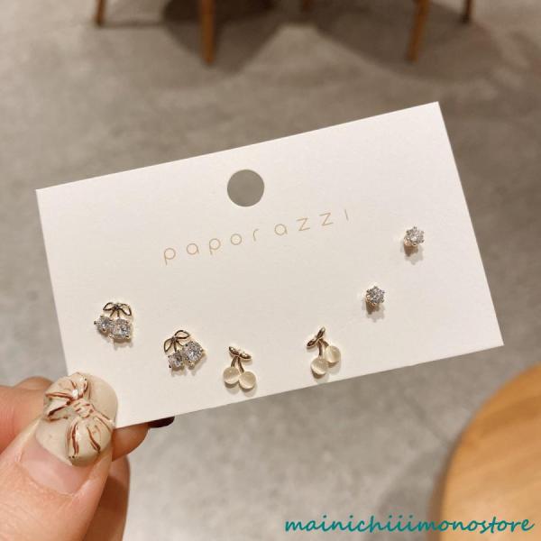 3セット ピアス シルバー Silver S925 サクランボ チェリー 櫻 レディース 可愛い お...