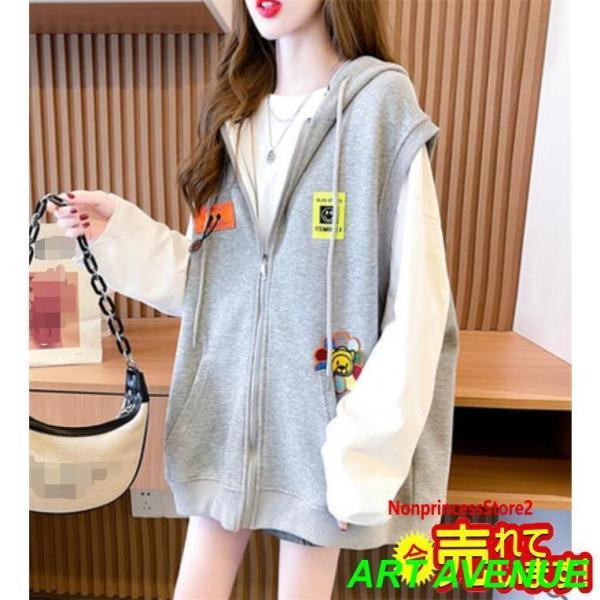ベスト レディース ジレ 前開 パーカー フード付き ジレベスト ノースリーブ 洋服 春服 アウター...