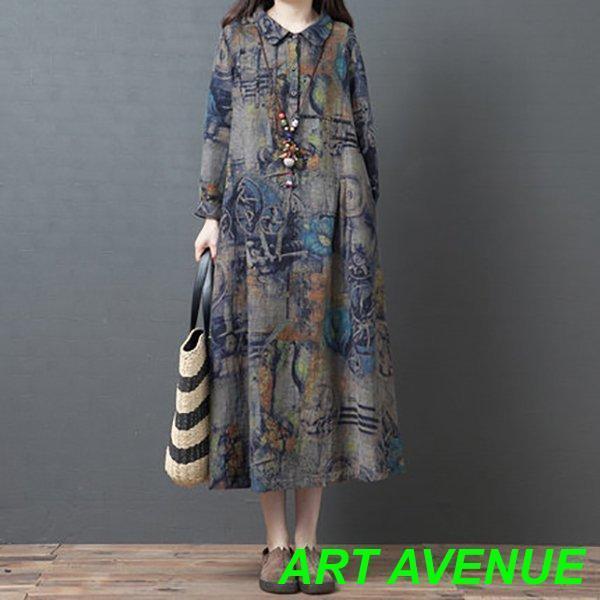 ワンピースレディース秋40代50代きれいめ長袖シャツワンピースマキシワンピースロング大きいサイズ体型...