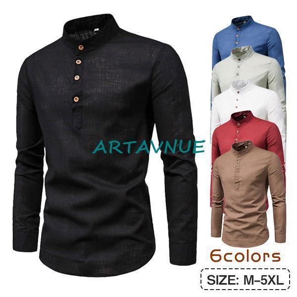 シャツ 長袖 メンズ プルオーバー カジュアルシャツ ゴルフシャツ 立襟 無地 春服 薄手 スリム ...