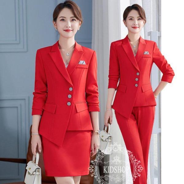 オフィス 事務服 制服 スーツ レディース パンツスカート 2点セット仕事通勤大きいサイズジャケット...