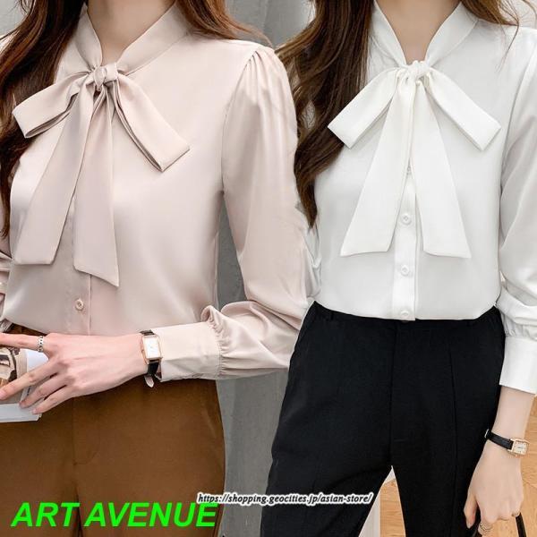 ブラウス レディース 長袖 ブラウスシャツ ボウタイ  チュニック 大人 秋 冬 秋冬  スーツ ト...