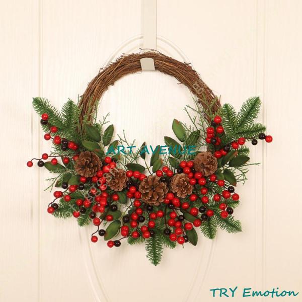 クリスマスリース 果実物語 来年順調語り 玄関リース ドアチャーム 松笠 装飾 デコレーション X’...