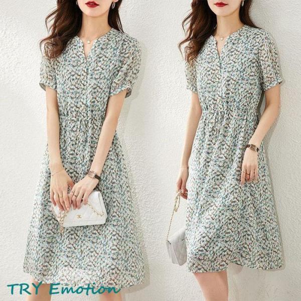 シャツワンピース レディース 40代 キレイめ 膝丈ワンピース 春夏新作 半袖ワンピース 花柄 シフ...
