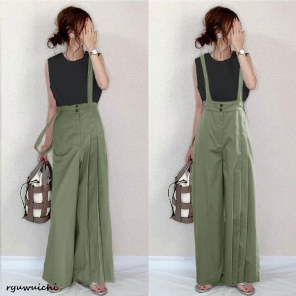 サロペット 40代 サロペットパンツ 春服 レディース オーバーオール ガウチョパンツ デニム風 体...