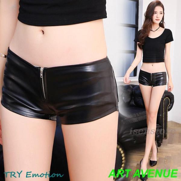 フェイクレザーショートパンツ ダンス衣装  マイクロミニショートパンツ レディース　短パン ローライ...