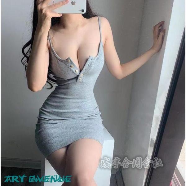 キャミワンピース 胸あき ミニ ワンピース タイト レディース ノースリーブ ニットワンピース ボデ...