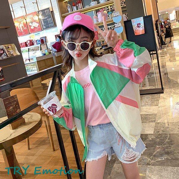 UVカット パーカー キッズ ファスナー 子供服 女の子 夏 長袖 紫外線対策 日焼け防止 薄手 ジ...